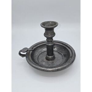Primitive Pewter‎ Chamber Candlestick Holder Missing Snuffer Vintage